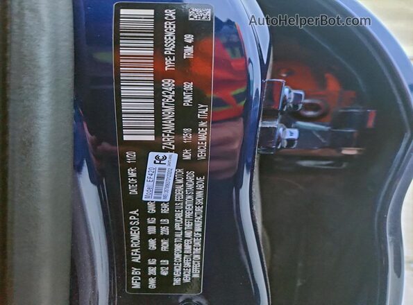 ZARFAMAN9M7642499 2021 ALFA ROMEO GIULIA Blue VIN կոդի պիտակի տեսք