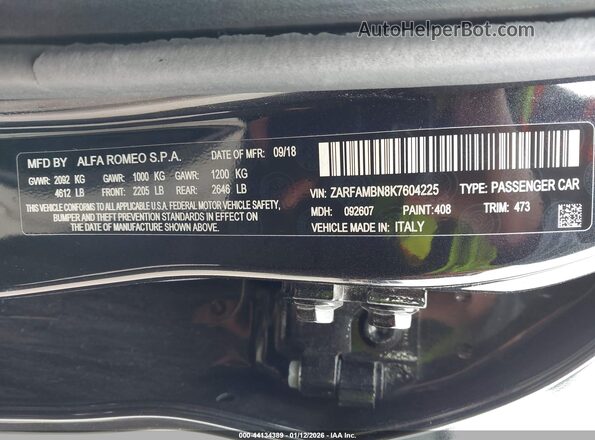 ZARFAMBN8K7604225 2019 ALFA ROMEO GIULIA Черный Вид подкапотного пространства