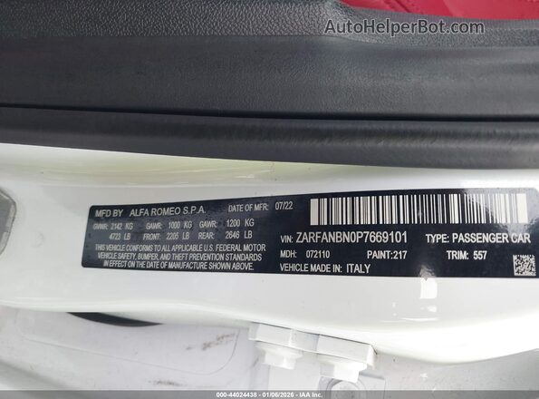ZARFANBN0P7669101 2023 ALFA ROMEO GIULIA Белый Вид подкапотного пространства