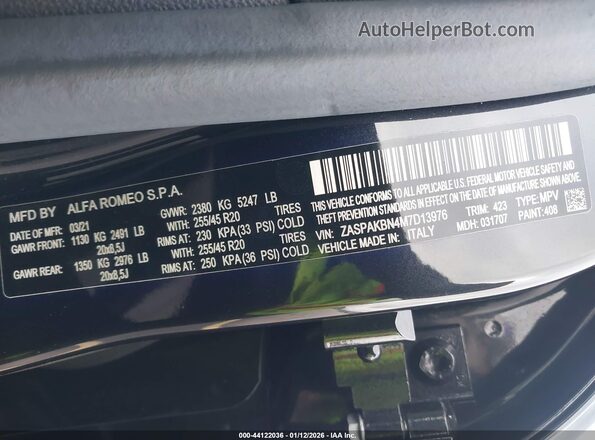 ZASPAKBN4M7D13976 2021 ALFA ROMEO STELVIO Black Вид підкапотного простору