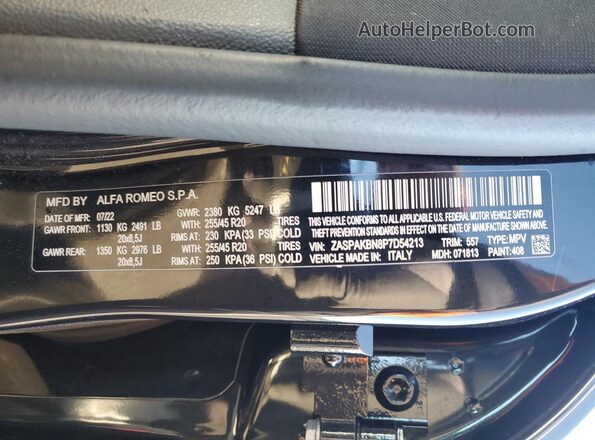ZASPAKBN8P7D54213 2023 ALFA ROMEO STELVIO Black Widok naklejki z numerem VIN