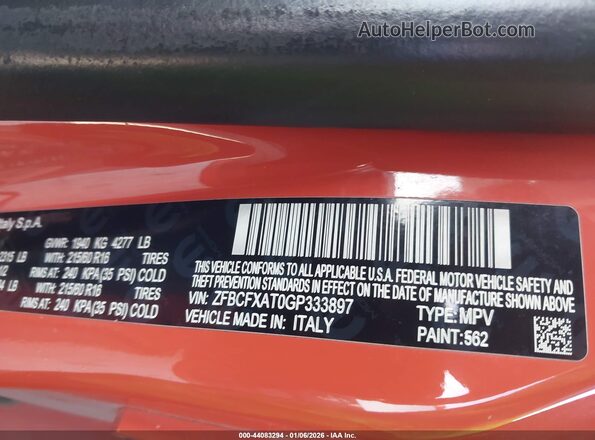 ZFBCFXAT0GP333897 2016 FIAT 500X Orange ძრავის განყოფილების ხედი