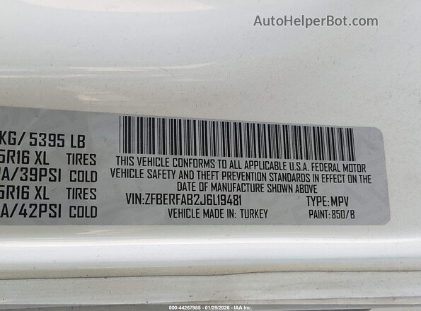 ZFBERFAB2J6L19481 2018 RAM PROMASTER CITY Белый Вид подкапотного пространства
