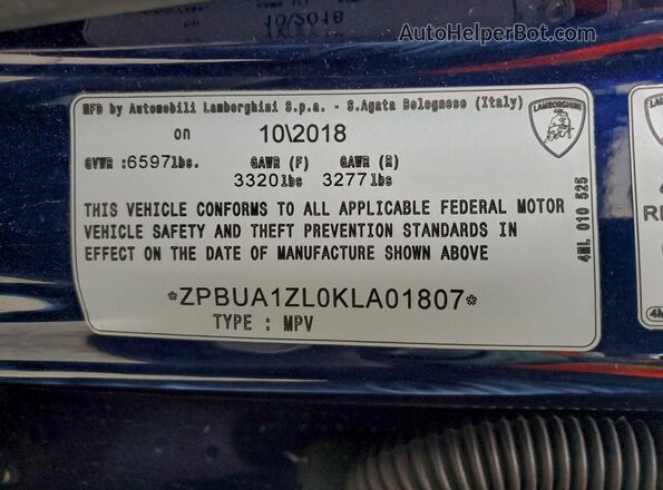 ZPBUA1ZL0KLA01807 2019 LAMBORGHINI URUS Blue Widok wnętrza 360 stopni