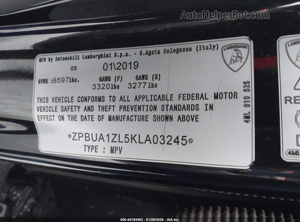 ZPBUA1ZL5KLA03245 2019 LAMBORGHINI URUS Blue Vista del compartimento del motor