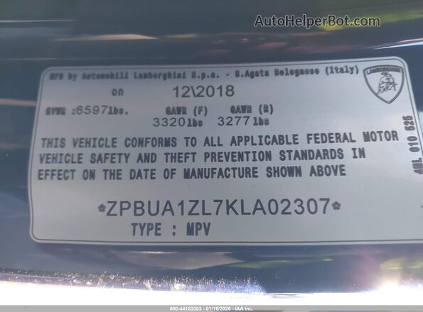 ZPBUA1ZL7KLA02307 2019 LAMBORGHINI URUS Blue Widok komory silnika