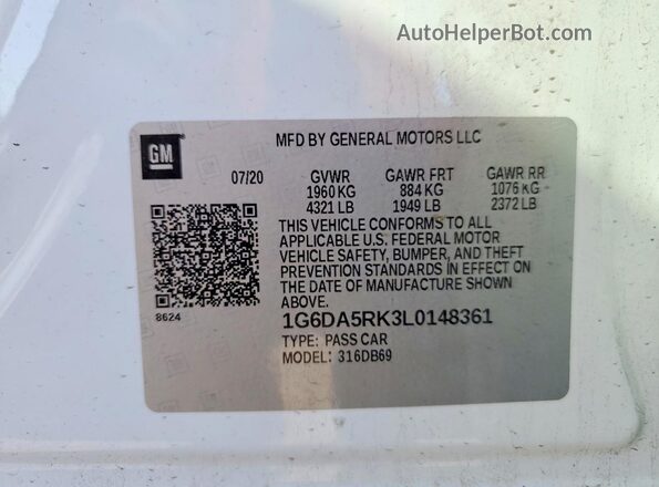 1G6DA5RK3L0148361 2020 CADILLAC CT4 Белый Панорамный вид салона 360°
