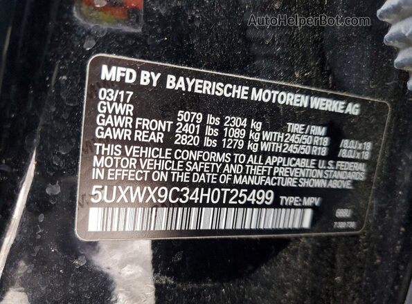 5UXWX9C34H0T25499 2017 BMW X3 Черный Панорамный вид салона 360°