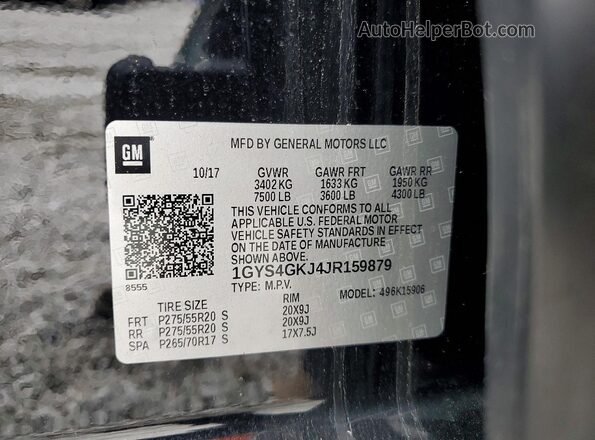 1GYS4GKJ4JR159879 2018 CADILLAC ESCALADE Black Widok wnętrza 360 stopni