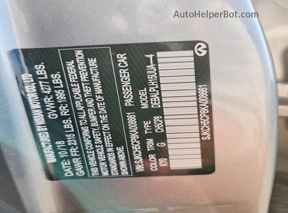SJKCH5CP8KA008661 2019 INFINITI QX30 Silver Widok naklejki z numerem VIN