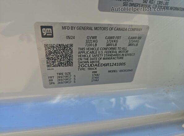 2GCUDAED6R1241005 2024 CHEVROLET SILVERADO Белый Вид задней части салона