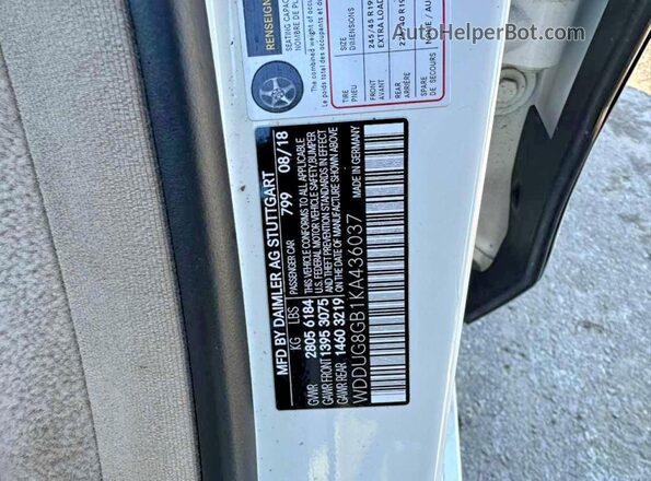 WDDUG8GB1KA436037 2019 MERCEDES-BENZ S Белый Вид задней части салона