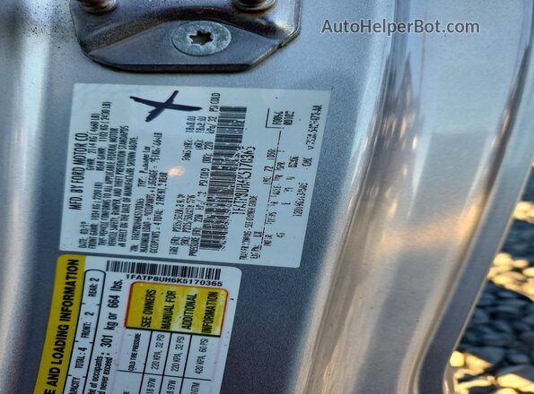 1FATP8UH6K5170365 2019 FORD MUSTANG Серебряный Вид наклейки с VIN-кодом