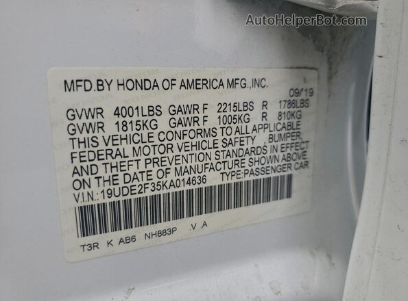 19UDE2F35KA014636 2019 ACURA ILX White Engine compartment view