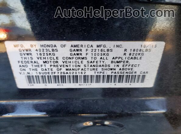 19UDE2F72GA020162 2016 ACURA ILX Черный Вид наклейки с VIN-кодом