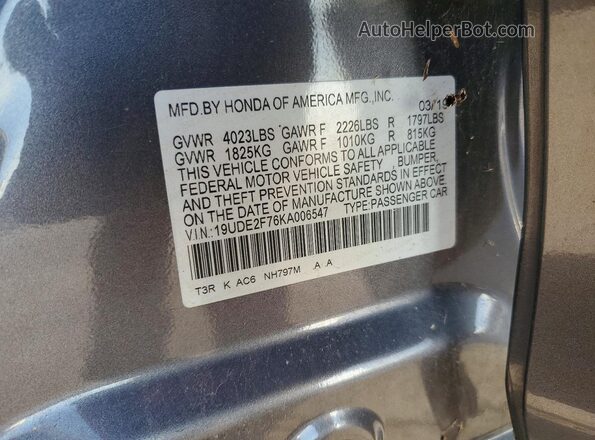 19UDE2F76KA006547 2019 ACURA ILX Gray Widok komory silnika
