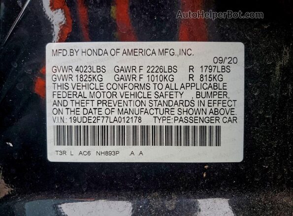 19UDE2F77LA012178 2020 ACURA ILX Black Vista del compartimento del motor