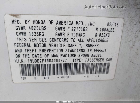 19UDE2F79GA000877 2016 ACURA ILX Белый Вид подкапотного пространства