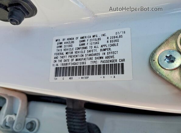 19UUB1F34GA015965 2016 ACURA TLX Белый Вид подкапотного пространства