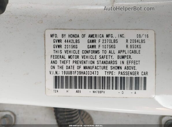 19UUB1F39HA003473 2017 ACURA TLX Белый Вид подкапотного пространства