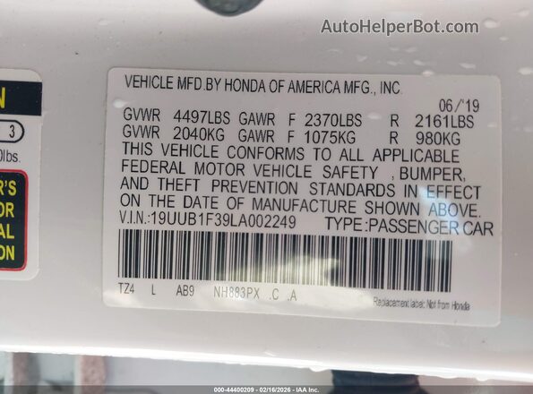 19UUB1F39LA002249 2020 ACURA TLX Белый Вид подкапотного пространства