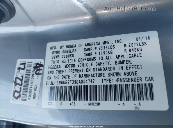 19UUB2F39GA004742 2016 ACURA TLX Gray Engine compartment view