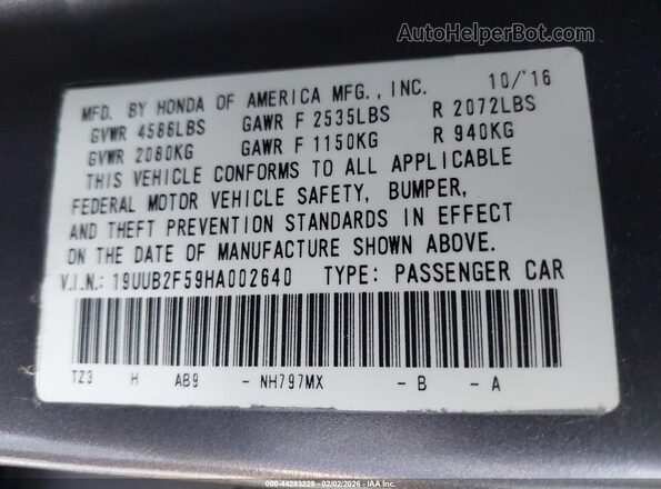 19UUB2F59HA002640 2017 ACURA TLX Черный Вид подкапотного пространства