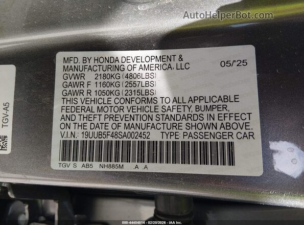 19UUB5F48SA002452 2025 ACURA TLX Серебряный Вид подкапотного пространства