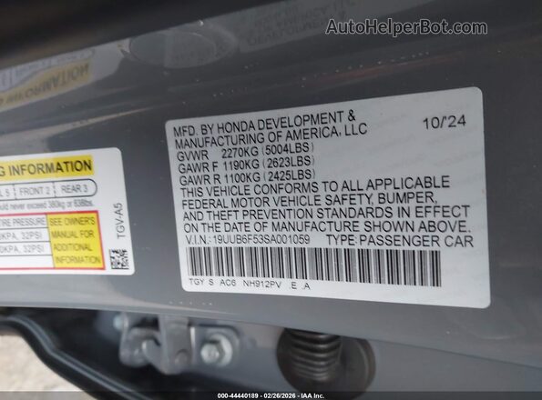 19UUB6F53SA001059 2025 ACURA TLX Серый Вид подкапотного пространства