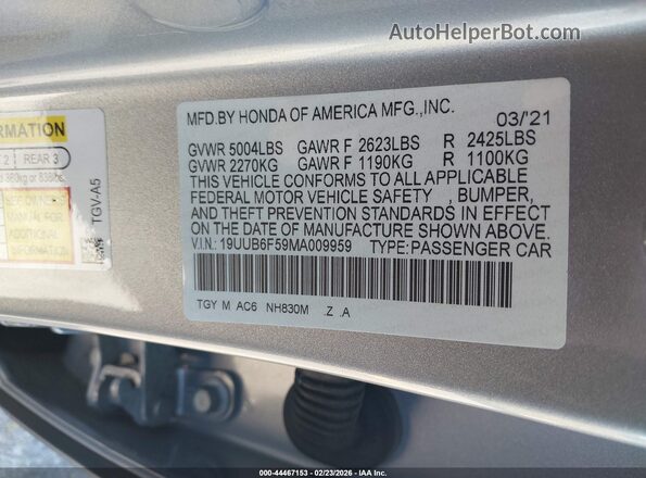 19UUB6F59MA009959 2021 ACURA TLX Gray Vista del compartimento del motor