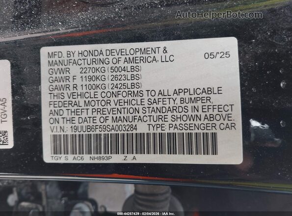 19UUB6F59SA003284 2025 ACURA TLX Black Widok komory silnika