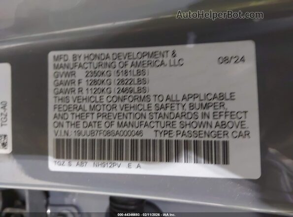 19UUB7F08SA000046 2025 ACURA TLX Gray Vista del compartimento del motor