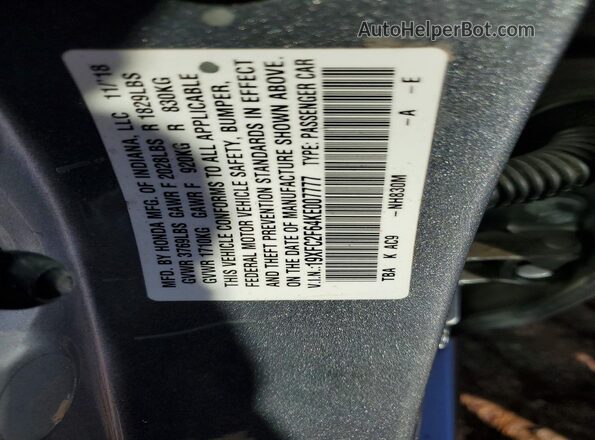 19XFC2F64KE007777 2019 HONDA CIVIC Серебряный Вид подкапотного пространства