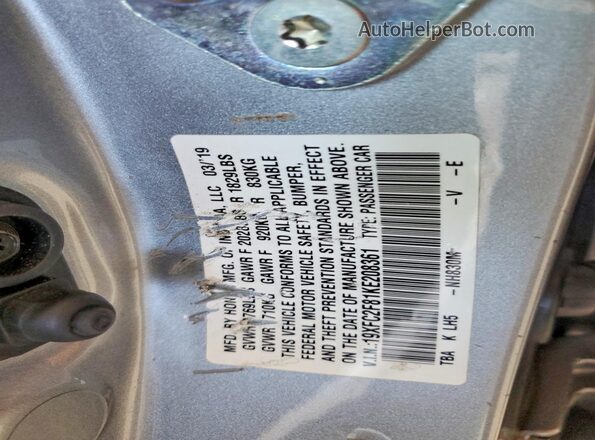 19XFC2F81KE208361 2019 HONDA CIVIC Silver Вид підкапотного простору