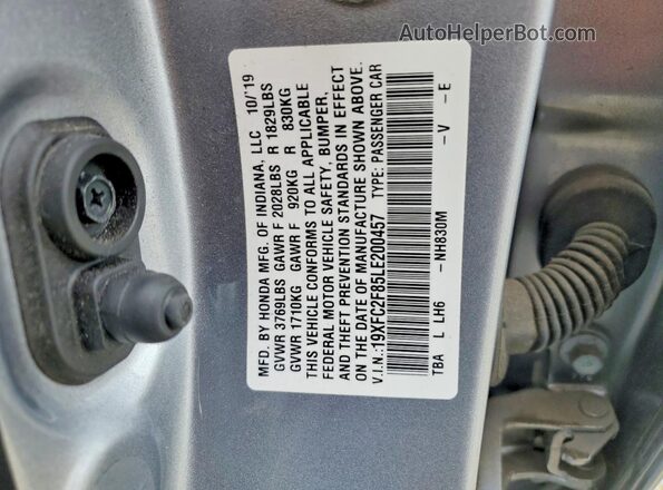 19XFC2F85LE200457 2020 HONDA CIVIC Серебряный Вид подкапотного пространства