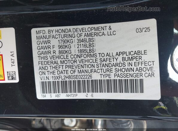 19XFL2H80SE022226 2025 HONDA CIVIC SEDAN Черный Вид подкапотного пространства