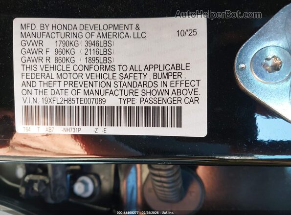 19XFL2H85TE007089 2026 HONDA CIVIC Черный Вид подкапотного пространства