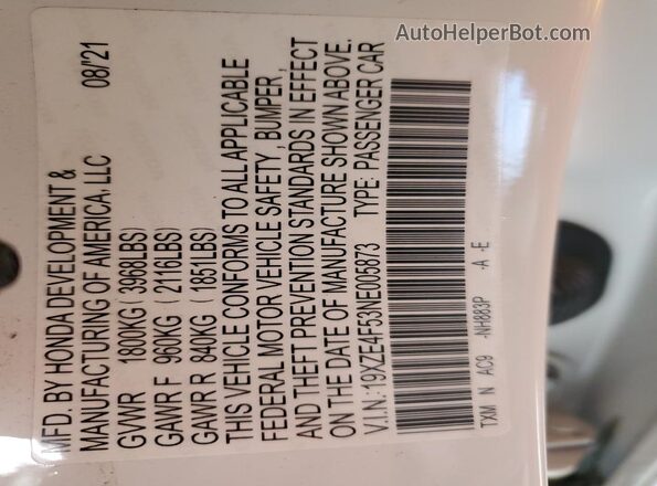 19XZE4F53NE005873 2022 HONDA INSIGHT White Вид підкапотного простору