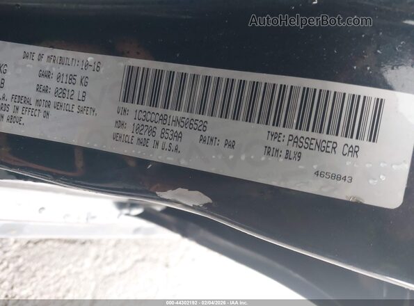 1C3CCCAB1HN506526 2017 CHRYSLER 200 Черный Вид подкапотного пространства