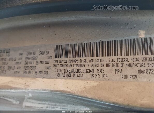 1C4BJWDG8GL316349 2016 JEEP WRANGLER UNLIMITED Желто-коричневый Вид подкапотного пространства
