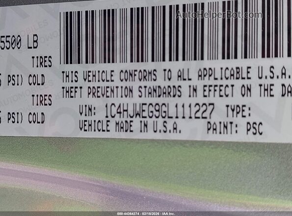 1C4HJWEG9GL111227 2016 JEEP WRANGLER UNLIMITED Серый Вид подкапотного пространства