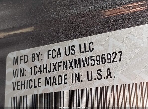 1C4HJXFNXMW596927 2021 JEEP WRANGLER UNLIMITED Gray Вид підкапотного простору