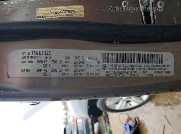 1C4NJDBB3GD778319 2016 JEEP COMPASS Серебряный Вид наклейки с VIN-кодом