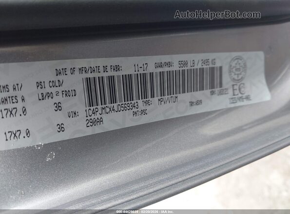 1C4PJMCX4JD569343 2018 JEEP CHEROKEE Серый Вид подкапотного пространства