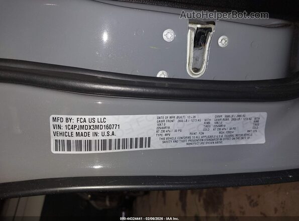 1C4PJMDX3MD160771 2021 JEEP CHEROKEE Gray Շարժիչի բաժամունքի տեսք