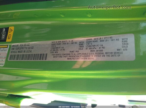 1C4PJXFN1TW155133 2026 JEEP WRANGLER Зеленый Вид подкапотного пространства