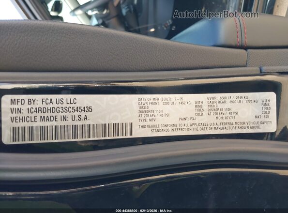 1C4RDHDG3SC545435 2025 DODGE DURANGO Black Շարժիչի բաժամունքի տեսք