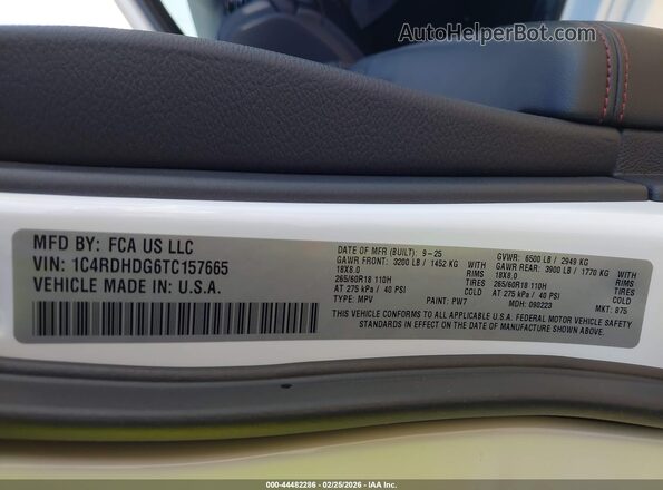 1C4RDHDG6TC157665 2026 DODGE DURANGO Белый Вид подкапотного пространства