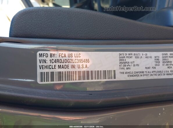 1C4RDJDG2LC395486 2020 DODGE DURANGO Серый Вид подкапотного пространства