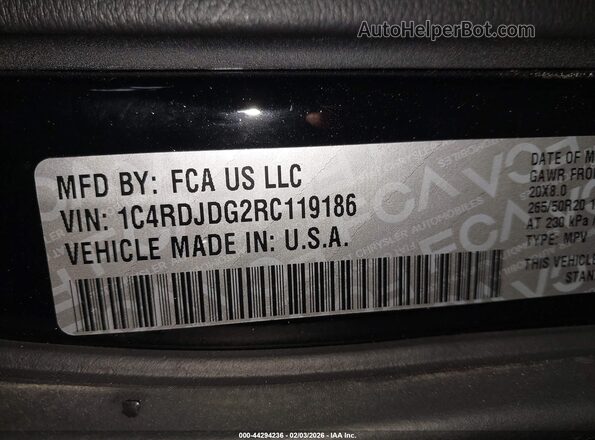 1C4RDJDG2RC119186 2024 DODGE DURANGO Черный Вид подкапотного пространства